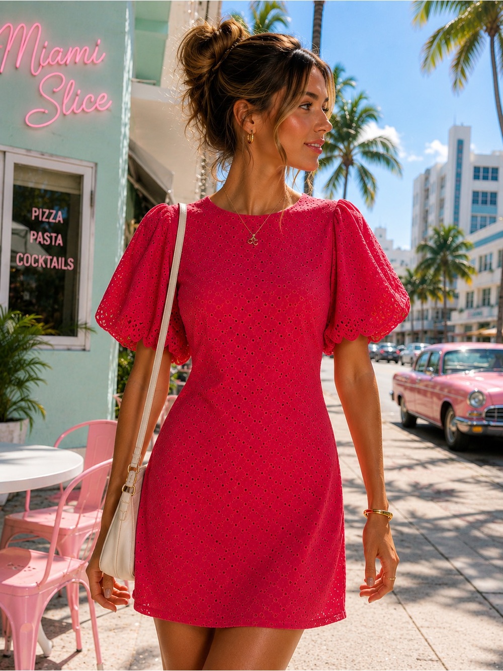 FREE PEOPLE Eyelet Apricot Rose Open-Back Mini Dress In Color Strawberry Size M